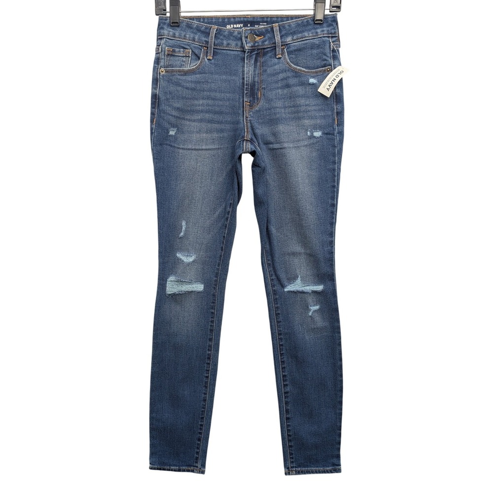 NWT Old Navy Pop Icon Skinny Jeans Women 0 Blue Distressed Mid Rise 413209-00-1